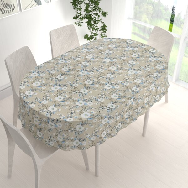 Biante Bavlnený oválny obrus Sandra SA-552 Modré popínavé kvety na béžovom 50x100 cm