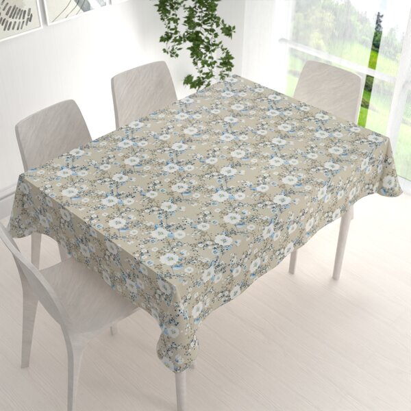 Biante Bavlnený obdĺžnikový obrus Sandra SA-552 Modré popínavé kvety na béžovom 50x100 cm