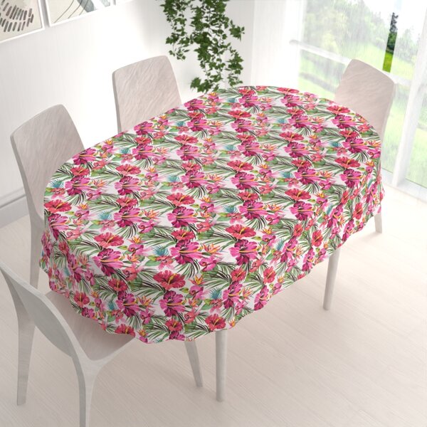 Biante Bavlnený oválny obrus Sandra SA-555 Ružovo-červené havajské kvety na bielom 50x100 cm