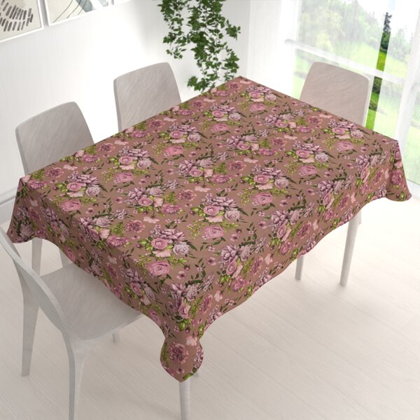 Biante Bavlnený obdĺžnikový obrus Sandra SA-554 Ruže a hortenzie na hnedom 50x100 cm