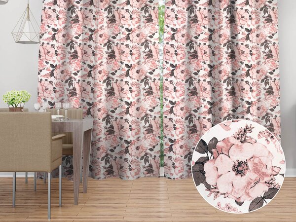 Biante Bavlnený záves Sandra SA-549 Ružové ruže a puky na bielom 150x140 cm