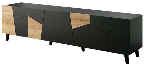MEBLINE Komoda RTV NETA čierny mat / dub craft