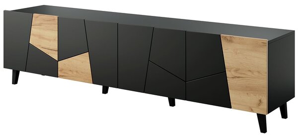 MEBLINE Komoda RTV NETA čierny mat / dub craft
