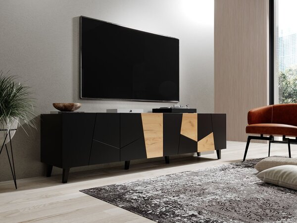 MEBLINE Komoda RTV NETA čierny mat / dub craft