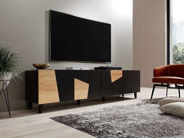 MEBLINE Komoda RTV NETA čierny mat / dub craft
