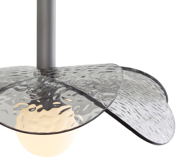 Dizajnová závesná lampa strieborná s dymovým sklom - Kemner