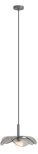 Dizajnová závesná lampa strieborná s dymovým sklom - Kemner