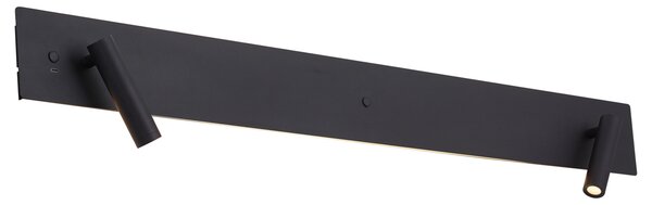 Moderná čierna 2-svetelná nástenná lampa vrátane LED s podsvietením a USB-C - Longly