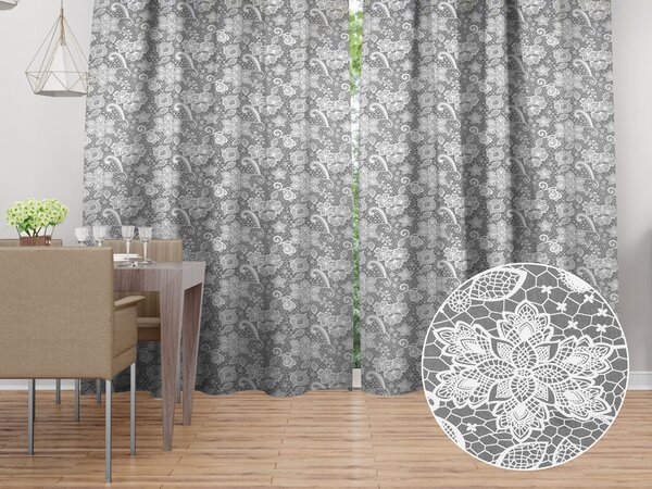 Biante Bavlnený záves Sandra SA-550 Biela krajka na sivom 150x140 cm