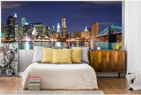 DIMEX | Panoramatická vliesová fototapeta na stenu Manhattan MP-2-0349 | 375 x 150 cm | modrá, šedá, hnedá