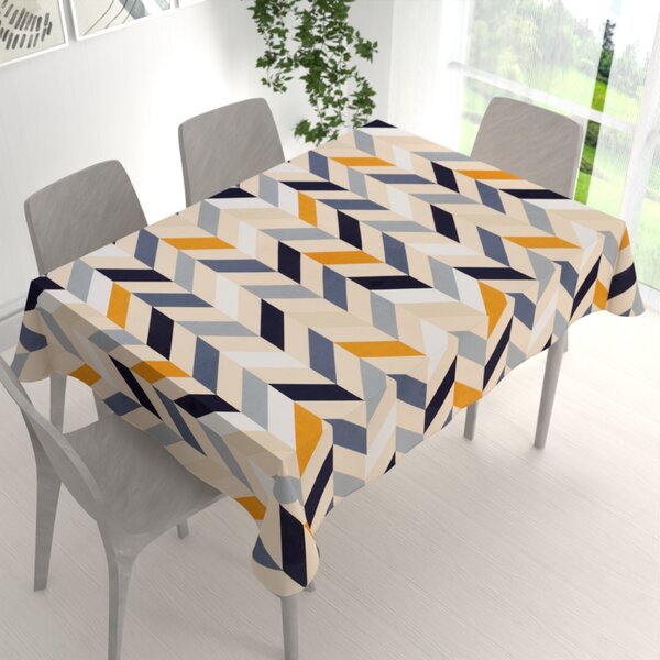 Biante Bavlnený obdĺžnikový obrus Sandra SA-751 Veľké cik-cak modro-žlto-krémové pruhy 50x100 cm