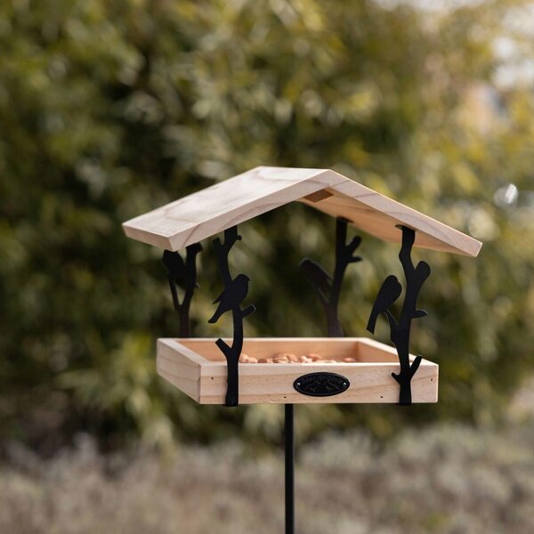 Zapichovacie kŕmidlo pre vtáky Rhi, 131,5x24,5x24,5 cm, drevo/kov, hnedá