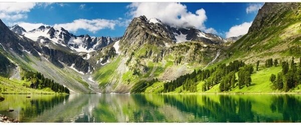 DIMEX | Panoramatická vliesová fototapeta na stenu Jazero MP-2-0062 | 375 x 150 cm | modrá, zelená, šedá, viacfarebná
