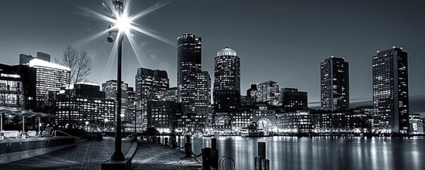 DIMEX | Panoramatická vliesová fototapeta na stenu Boston MP-2-0016 | 375 x 150 cm | čiernobiela