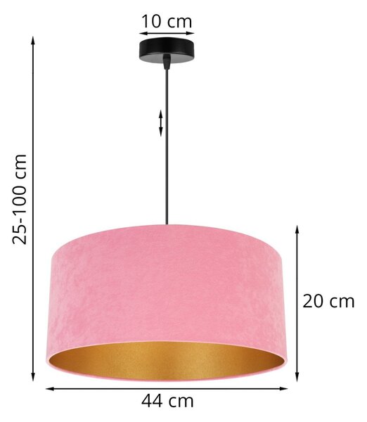 Závesné svietidlo Mediolan, 1x ružové/zlaté textilné tienidlo, (výber z 2 farieb konštrukcie), (fi 44cm)