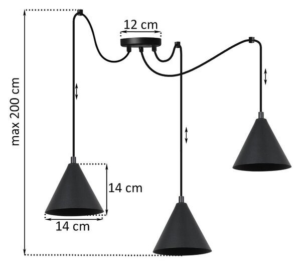 Závesné svietidlo Soho Spider, 3x čierne kovové tienidlo, (fi 14cm)