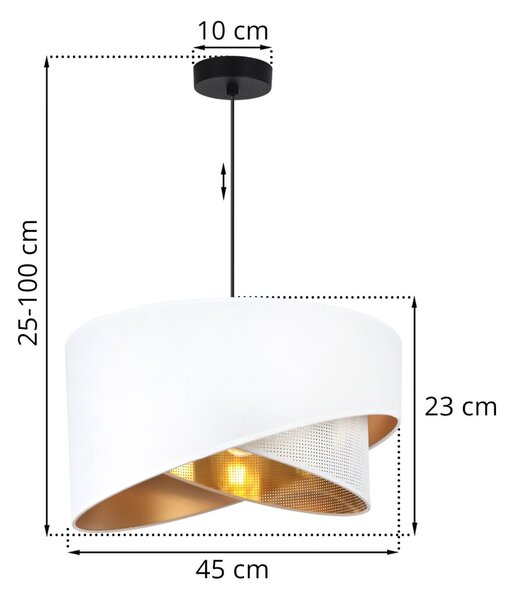 Závesné svietidlo Asti Duo, 1x PVC/biele textilné tienidlo, (fi 45cm), g, b