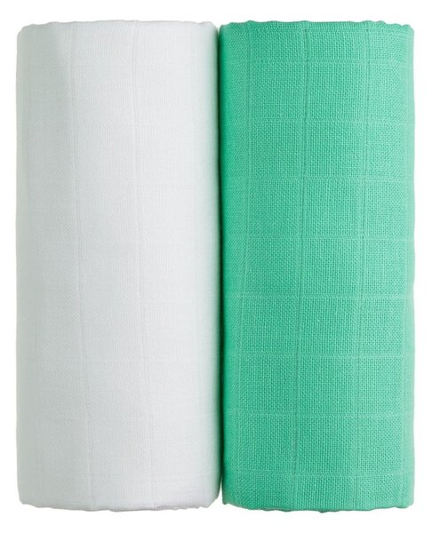 Súprava 2 bavlnených osušiek v bielej a zelenej farbe T-TOMI Tetra, 90 x 100 cm