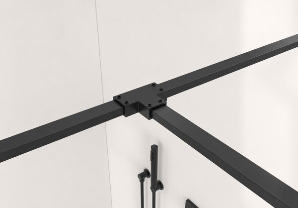 CERANO - Sprchová zástena Walk-in Onyx T L/P - 8 mm - hranatá vzpera - čierna matná, industriálne sklo - 90x90x200 cm