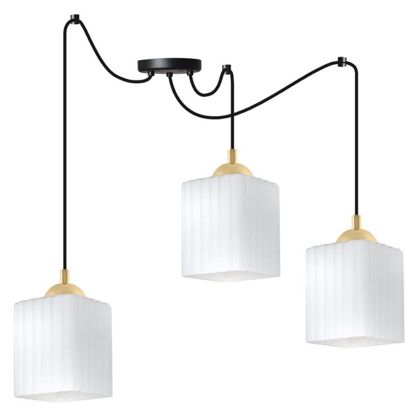 Závesné svietidlo Riffle Square Spider, 3x biele sklenené tienidlo, b/g