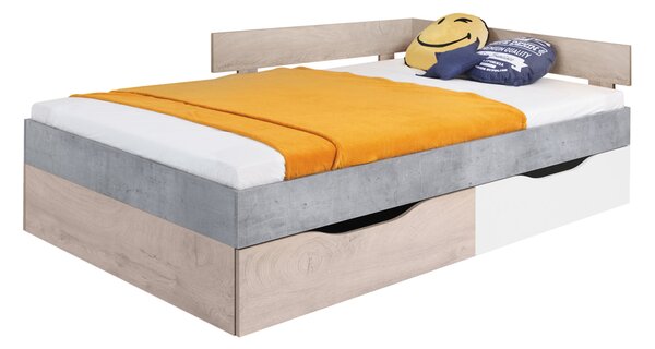 Detská posteľ s úložným boxom Fabio Farba: Biela/betón/dub, Rozmer: 90x200