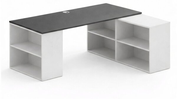Kancelársky písací stôl s úložným priestorom BLOCK B01, 180 × 160 cm, biela/grafit