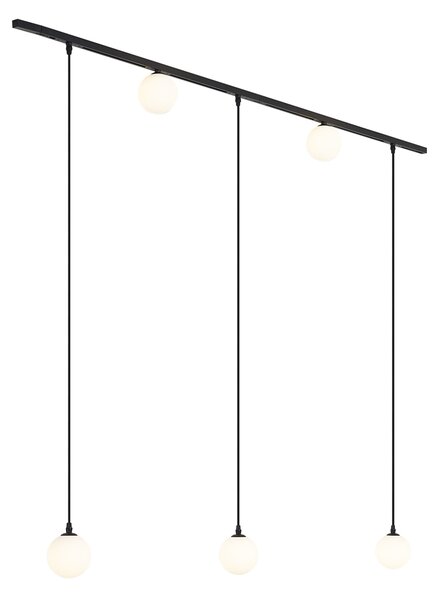 Moderný koľajnicový systém čierny s 2 reflektormi a 3 závesnými svietidlami 1-fázový - Slimline Eira
