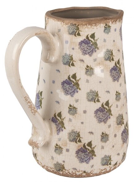 Béžový keramický džbán s modrými kvetmi orgovánu Bolly L - 21*15*23 cm - Clayre & Eef
