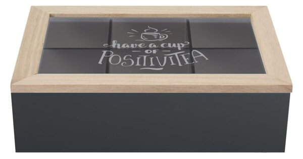Drevený organizér na čaj Positive Black, 24x16,5x7 cm
