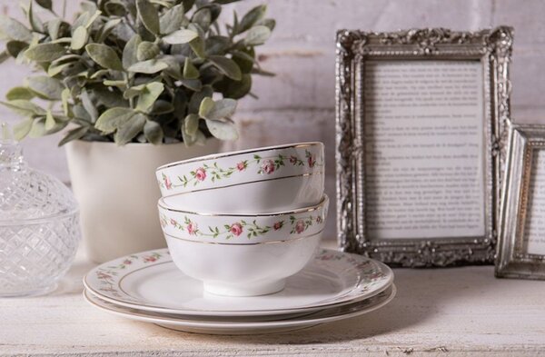 Porcelánová miska na polievku s ružičkami Cutty Rose - ∅ 11*6 cm / 300 ml - Clayre & Eef
