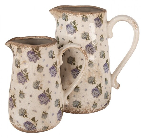 Béžový keramický džbán s modrými kvetmi orgovánu Bolly L - 21*15*23 cm - Clayre & Eef