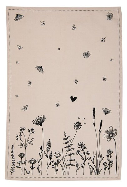 Béžová bavlnená utierka s kvetinami Flora And Fauna - 50*70 cm - Clayre & Eef