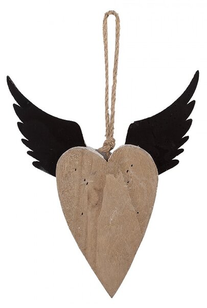 Dekorácia závesné srdce s anjelskými krídlami Angel Rustic M - 18*3*22 cm - Clayre & Eef