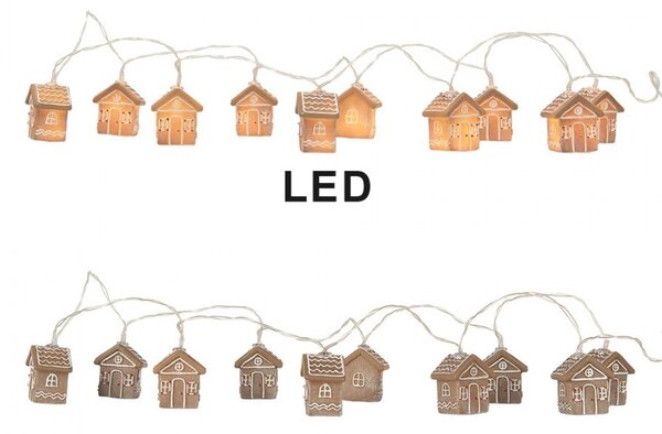 Vianočná LED reťaz s 10 perníkovými chalúpkami - 150 cm / 2*AA - Clayre & Eef