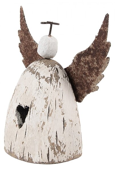 Dekorácia drevená figúrka anjel so srdiečkom Angel Rustic S - 11*5*11 cm - Clayre & Eef