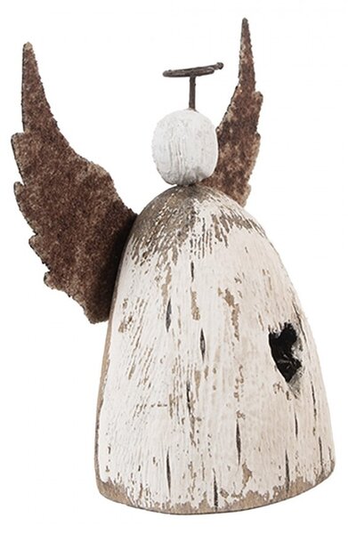 Dekorácia drevená figúrka anjel so srdiečkom Angel Rustic S - 11*5*11 cm - Clayre & Eef