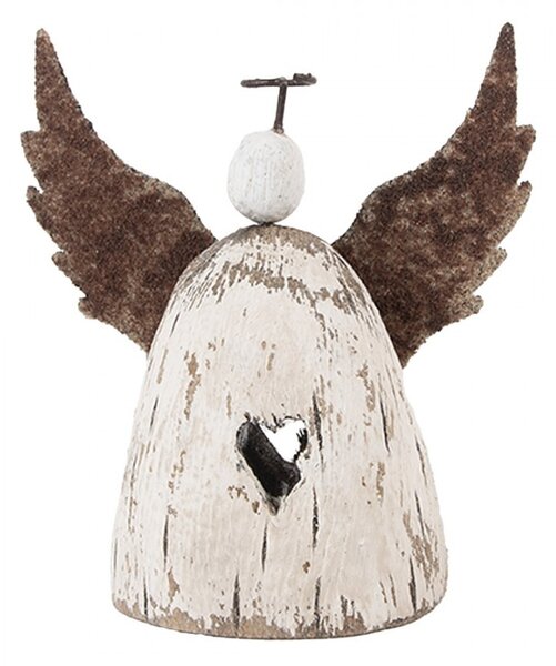 Dekorácia drevená figúrka anjel so srdiečkom Angel Rustic S - 11*5*11 cm - Clayre & Eef