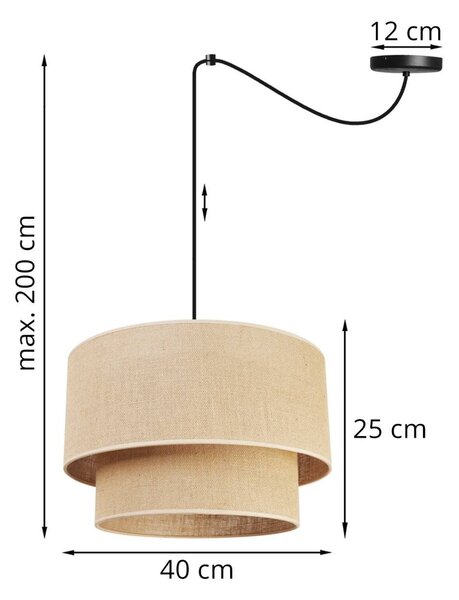 Závesné svietidlo Juta Spider, 1x jutové tienidlo, (výber z 2 farieb konštrukcie), (fi 40cm), t