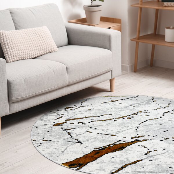 Dywany Łuszczów, Kusový koberec Allure 1963 white/gold kruh, 100x100 (priemer) kruh, biela, kancelária