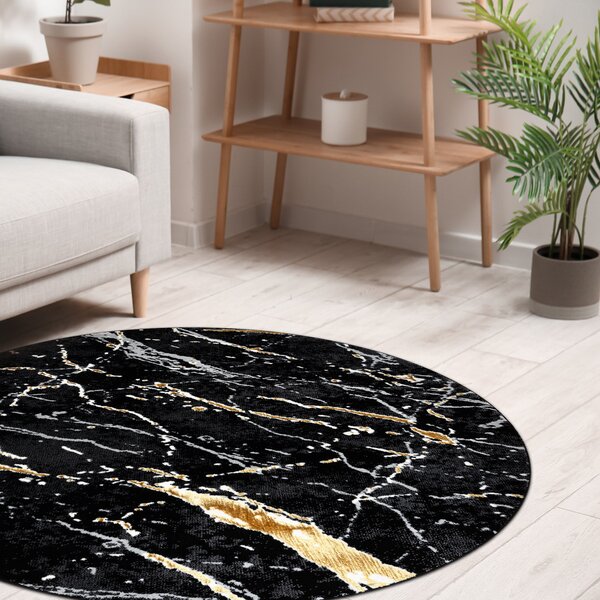 Dywany Łuszczów , Kusový koberec Allure 1963 black/gold kruh, 200x200 (priemer) kruh, čierna, kancelária