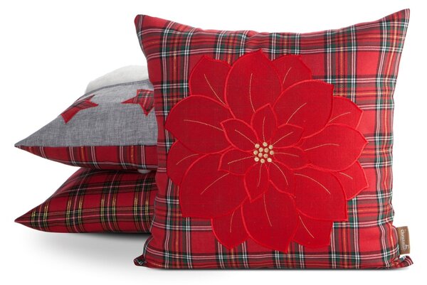 VIANOČNÁ DEKORAČNÁ OBLIEČKA NA VANKÚŠ POINSETTIA 45X45 CM VZOROVANÁ