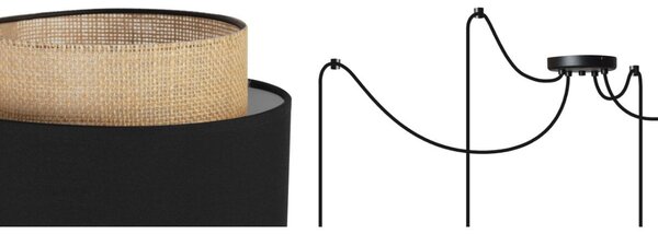Závesné svietidlo Boho Spider, 4x jutové/čierne textilné tienidlo