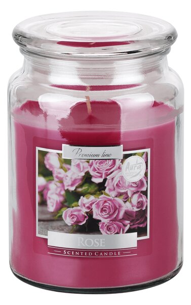KONDELA Sviečka v skle s vrchnákom, ružová, s vôňou ruží, 500 g, LEANA