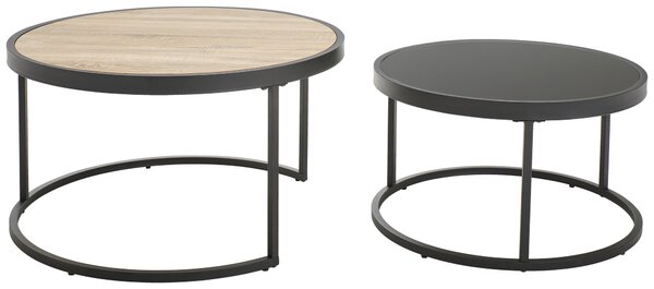 SADA KONFERENČNÝCH STOLÍKOV, čierna, farba duba, kov, sklo, kompozitné drevo, 65-80/65-80/38-40 cm MID.YOU - Stolíky do obývačky, Online Only