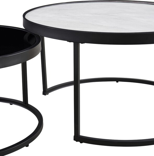 SADA KONFERENČNÝCH STOLÍKOV, čierna, svetlosivá, kov, sklo, keramika, 80/65/80/65/40/38 cm MID.YOU - Stolíky do obývačky, Online Only