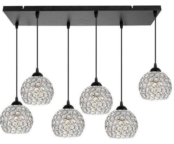 Závesné svietidlo Crystal, 5x strieborné krištáľové tienidlo