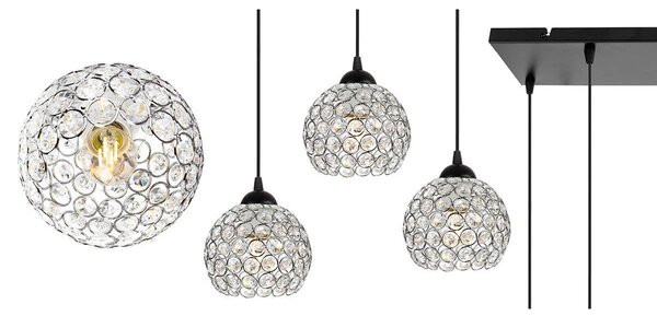 Závesné svietidlo Crystal, 5x strieborné krištáľové tienidlo