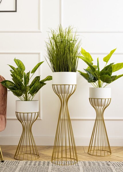 KOVOVÝ KVETINÁČ SO STOJANOM GLAM 68X20 CM BIELA/ZLATÁ