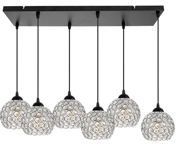 Závesné svietidlo Crystal, 5x strieborné krištáľové tienidlo