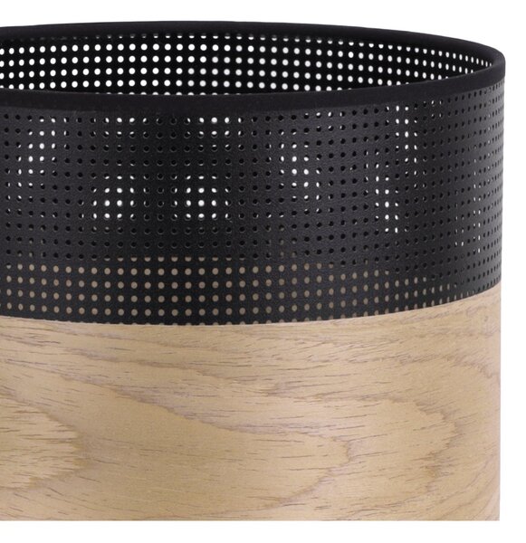 Závesné svietidlo Wood, 1x dýha zlatý dub/čierne PVC tienidlo, (fi 20cm)